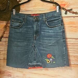 HANDMADE☆UPCYCLED EMBELLISHED DENIM SKIRT! Waist 32